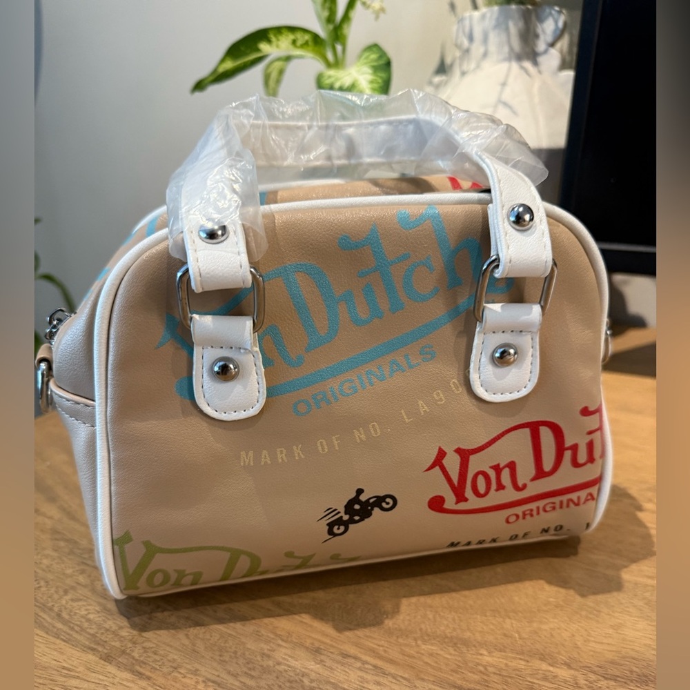 Von Dutch Cream and Multicolor Logo Bag